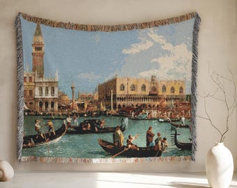 Luxury boho Tapestry Venice painting Woven Wall Hanging Italian Vintage Style Quilt & Cozy Vintage Wall Hanging Cotton European Tapestry