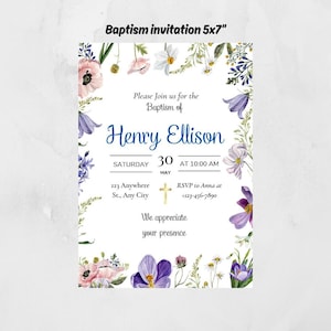 Wildflower Baptism Invitation Template, Wildflowers Baptism Invitation,  Floral Baptism Invitation, Baptism Invitation Template, Baptism
