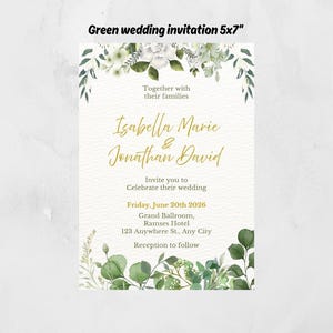 Greenery Wedding Invitation, Floral Wedding Invite, Green Flowers, Elegant Wedding Template, Wedding Invitation, Flowers Wedding Invitation