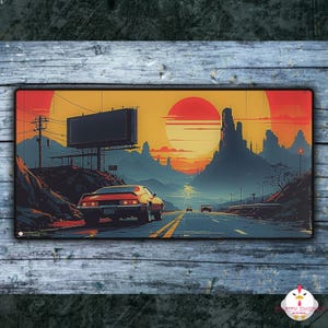 70s Car Poster Desk Mat | Large Gaming Mouse Mat | Non-Slip Rubber Backing | Supports Optical & Laser Mice | 2 Sizes Available | Gift