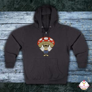 Mens Mushroom Full Zip Hooded Sweatshirt | Premium Hoodie | 80/20 Cotton Polyester Blend | YKK Zipper | Fleece-Lined Hood | Soft Hand-Feel