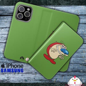 Custodia a libro Stimpy / Custodia a libro in pelle vegana per iPhone e Samsung / Porta carte e tasca per contanti / Funzione di supporto per la visualizzazione di contenuti multimediali