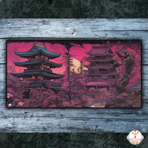 Neo-Japanese Art Desk Mat | Cyberpunk | Large Gaming Mouse Mat | Non-Slip Rubber Backing | Supports Optical Laser Mice | 2 Sizes Available