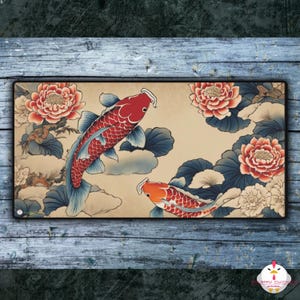 Japanese Koi Desk Mat | Large Gaming Mouse Mat | Non-Slip Rubber Backing | Supports Optical & Laser Mice | 2 Sizes Available | Office Gift