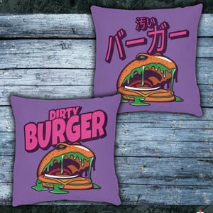 Dirty Burger Pillow | Quirky Decorative Cushion | Colourful Accent Pillow for Living Room, Bedroom | Funny, Unique Gift Idea | Gift For Her