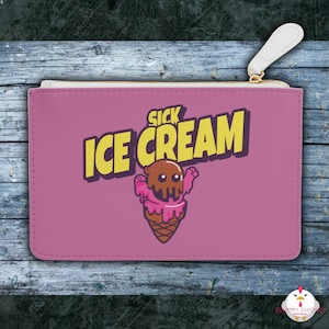 Borsa a tracolla da donna Sick Ice Cream / Elegante finta pelle vegana / Portafoglio compatto per carte e contanti / Stampa fronte-retro / Tasca interna