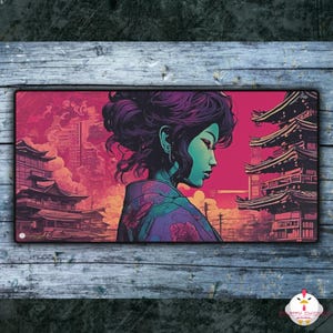 Cyberpunk Desk Mat | Neo-Japanese Art | Large Gaming Mouse Mat | Non-Slip Rubber Backing | Supports Optical & Laser Mice | 2 Sizes Available