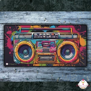Retro Graffiti Boombox Art Desk Mat | Large Gaming Mouse Mat | Non-Slip Rubber Backing | Supports Optical & Laser Mice | 2 Sizes Available