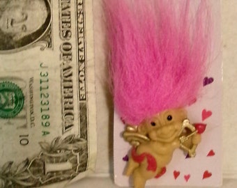 Troll Pin True Love Trolls By Russ Pink Hair Vintage New Old Stock NOS Cupid Valentine 3.5 Inches Tall