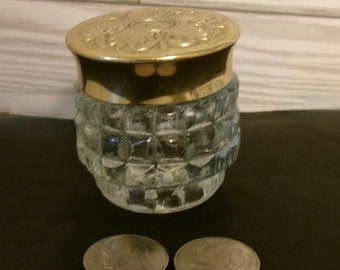 Perfume Jar Houbigant Vintage Glass W Goldtone Top Empty Light Wear Inside Cap 2 Inches Tall X 1 & 7/8 inches Wide