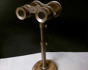 Brass Binoculars Mounted On Wood Vintage Marine Adjustable NOT Functional 9.5 In Tall X 4 .5 IN Wide