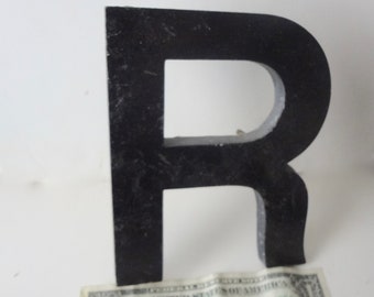 Vintage Letter R Metal XL Distressed Black 6 X 4 & 3/4 X 1/2 inch