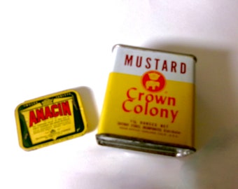 Mustard Spice Tin & Anacin Asprin T i n  Distressed Vintage Metal