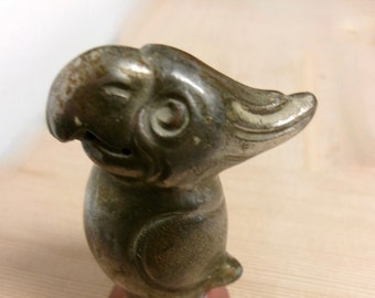 Metal Parrot Figure Occupied Japan Vintage Tabletop Tarnished 2.5 Inches Tall 1 & 3/4 In Wide