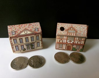 Mini Paper Box Houses Kandell Designs Ltd Vintage Hecho en Inglaterra Isabelino Georgiano 1980 Buen Estado