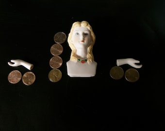 Piezas de muñeca de porcelana 2 manos 1 cabeza roja con ojos azules Vintage Buen estado 1990s Ver descripción