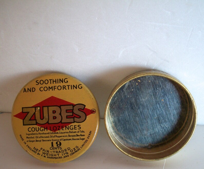 Vintage Tin Zubes Cough Lozenges Has Wear Aging Scratches Etsy
