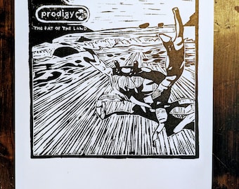 Prodigy 'The fat of the land' albumhoes linosnede print