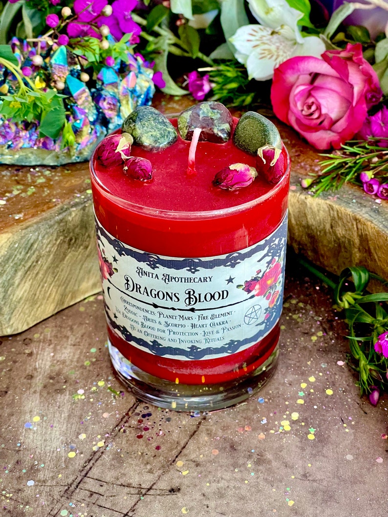 Dragons Blood Protection Candle Anita Apothecary, Witches Black salt, Dragons Blood Jasper, witches protection, Spell Candle, Witch Candle image 5