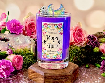 Moon Child Crystal Candle ~ Anita Apothecary, Moon Child Oil, Moon candle, Mercury Glass, Moon decor, Boho decor, Cottagecore Candle, witch