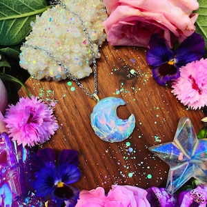 Luna’s Angel Aura Moon Pendant ~ Anita Apothecary, Aura Crystal Jewelry, Aura Cactus Quartz Jewelry, Spirit Quartz Necklace