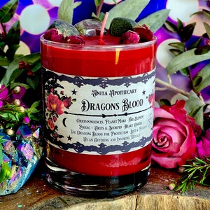 Dragons Blood Protection Candle Anita Apothecary, Witches Black salt, Dragons Blood Jasper, witches protection, Spell Candle, Witch Candle image 1