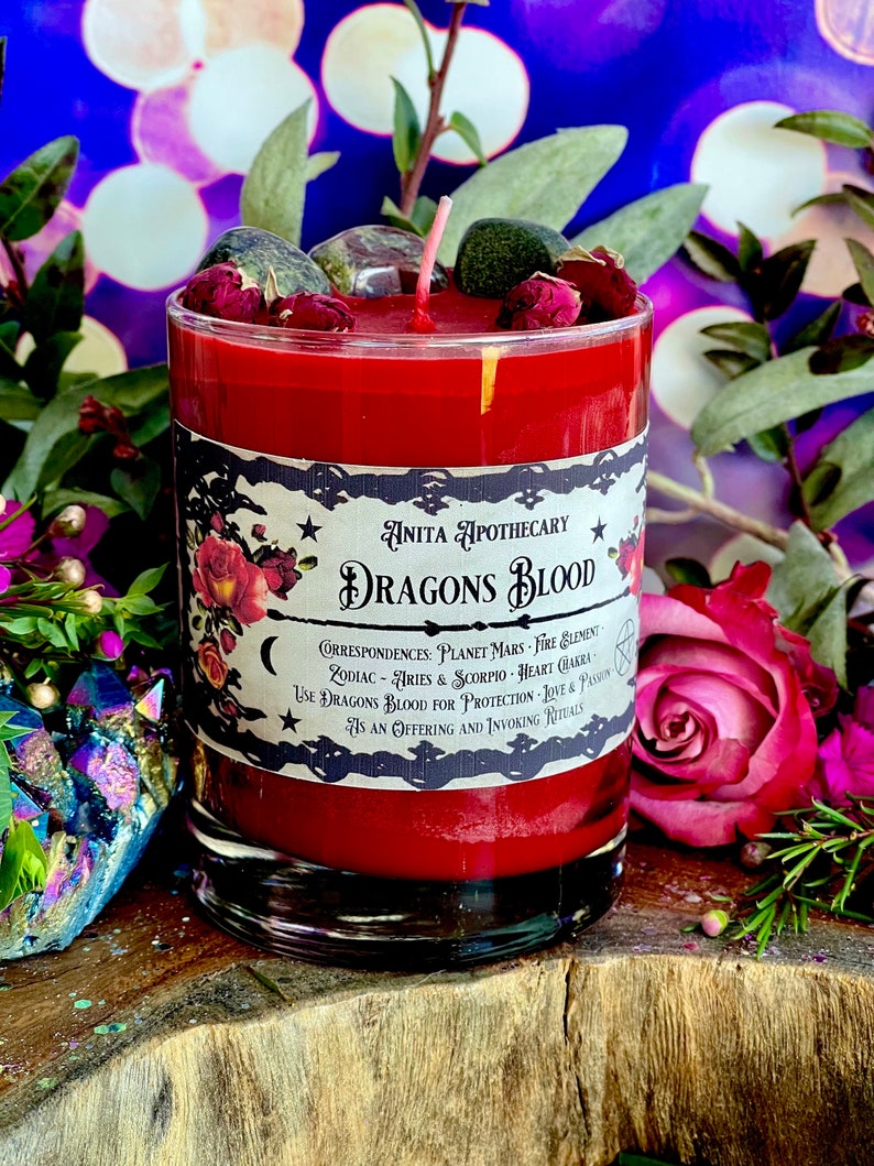 Dragons Blood Protection Candle Anita Apothecary, Witches Black salt, Dragons Blood Jasper, witches protection, Spell Candle, Witch Candle image 1