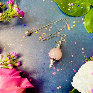 Rose Quartz Crystal Pendulum~Witchcraft, Scrying, Divination, Magick, Witch, Fortune Telling, Tea Reading, Dowsing, Empath oil, Aromatherapy