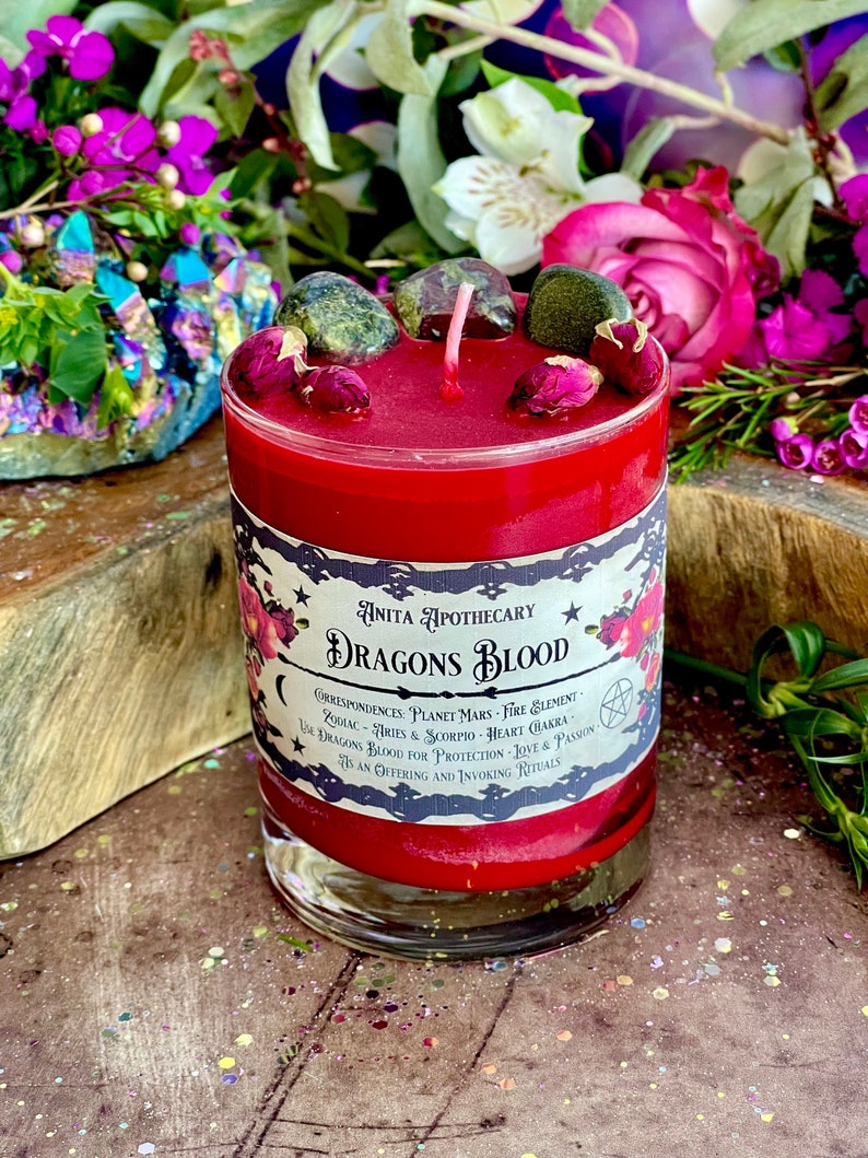 Dragons Blood Protection Candle Anita Apothecary, Witches Black salt, Dragons Blood Jasper, witches protection, Spell Candle, Witch Candle image 8