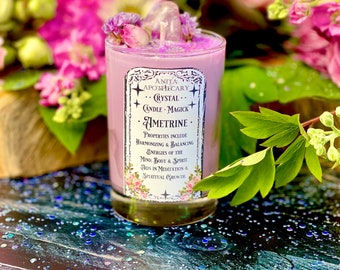 Ametrine Crystal Candle | Anita Apothecary, Birthstone Candles, Crystal Candles, Real Crystal Candle, Zodiac Astrology Candles, Ametrine