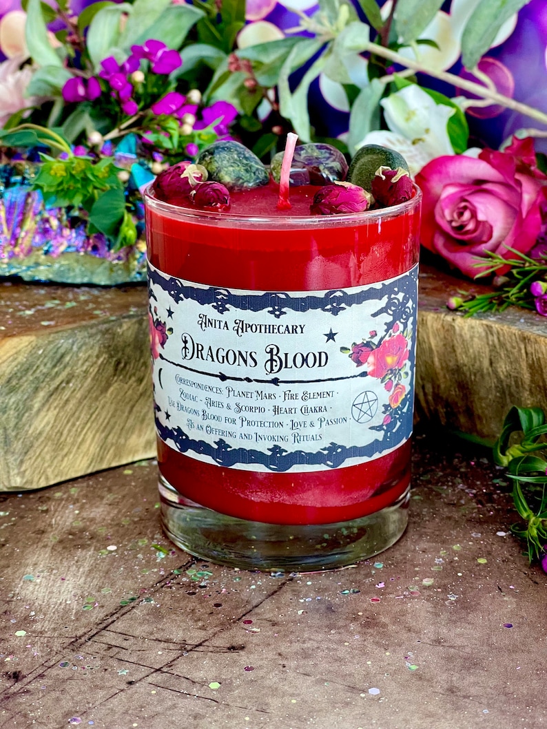 Dragons Blood Protection Candle Anita Apothecary, Witches Black salt, Dragons Blood Jasper, witches protection, Spell Candle, Witch Candle image 6