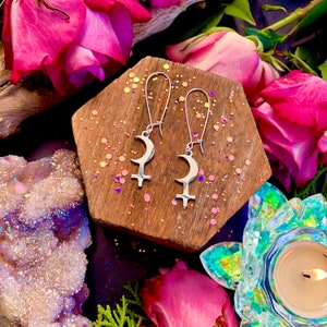 Lilith Moon Earrings ~ Anita Apothecary, Alchemy jewelry, Alchemy Tools, Alchemy symbols, Pagan jewelry, Witch Earrings, Lilith