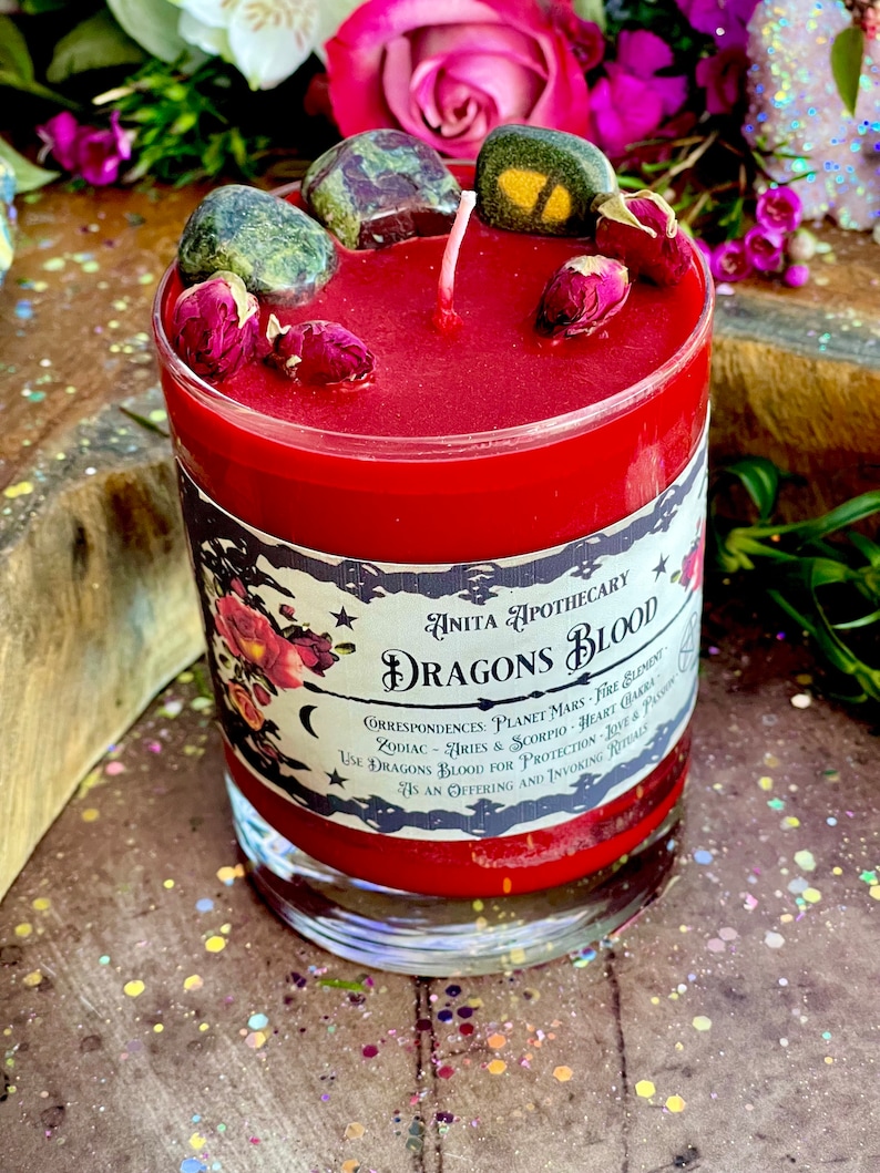 Dragons Blood Protection Candle Anita Apothecary, Witches Black salt, Dragons Blood Jasper, witches protection, Spell Candle, Witch Candle image 10