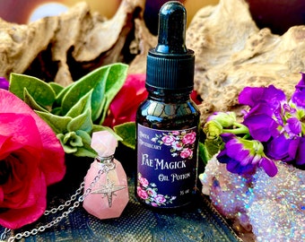 Aura Faerie Magick Potion Oil Necklace ~ Anita Apothecary, Crystal Oil Necklace, Oil Diffuser, Faerie Necklace, vial necklace, Potion Bottle