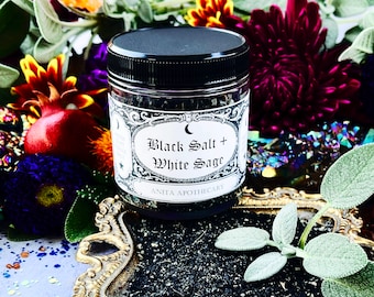 Witches Black + Sage ~ Anita Apothecary, witches black salt, salt and sage, white sage, witchcraft tools, altar tools, witchcraft altar tool