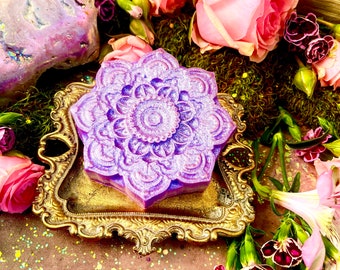 Lilac Mandala Soap | Anita Apothecary, Shea Butter Soap, Fancy Soap, Guest Soaps, Witch Soap, Witches Crystal Soaps,Mandala Gifts