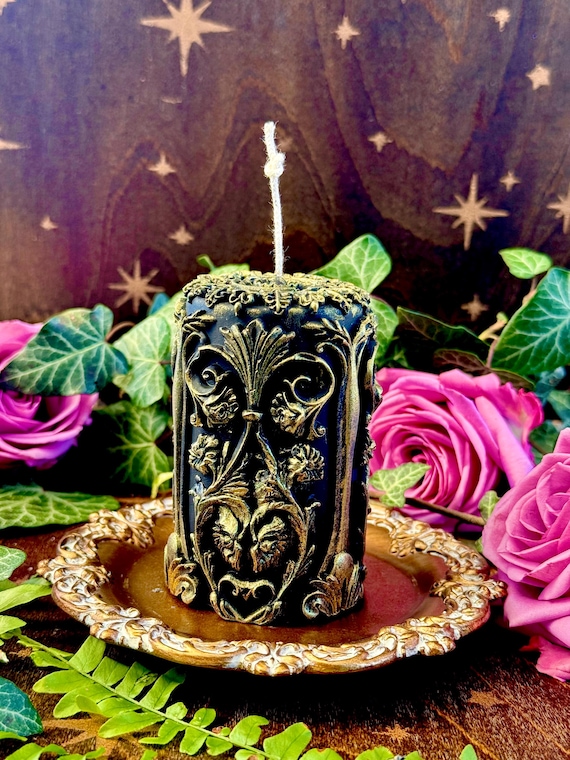 Cathedral Gothic Beeswax Candle | Anita Apothecary, black Goth Candle, Witch goth candle, Victorian witches candle, Victorian goth decor