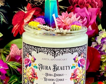 Aura Beauty Energy Crystal Candle | Anita Apothecary, Aura Reader, Aura Crystals, Crystal Candles, Crystal Candle, Zodiac Astrology Candles