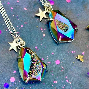 Genuine Rainbow Aura Druzy Crystal Pendant ~ Anita Apothecary, Aura jewelry, Aura Crystals, Aura Geode, Druzy Necklace