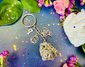 Witches Lucky Charm Pyrite Keychain ~ Anita Apothecary, Pyrite nugget, Lucky charms, Witchcraft tools, witch mojo, hoodoo trinkets