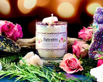 Aphrodite Goddess of Beauty Candle ~ Anita Apothecary, witchcraft candle, witch oil, greek goddess, Freyja, Venus candle, love candle,