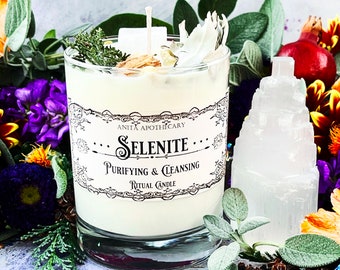 Selenite Ritual Candle~Cleansing, Altar, Pagan, Witch, Witchcraft, Wicca, Magick, Divination, Spirits, Sage, Crystal grid