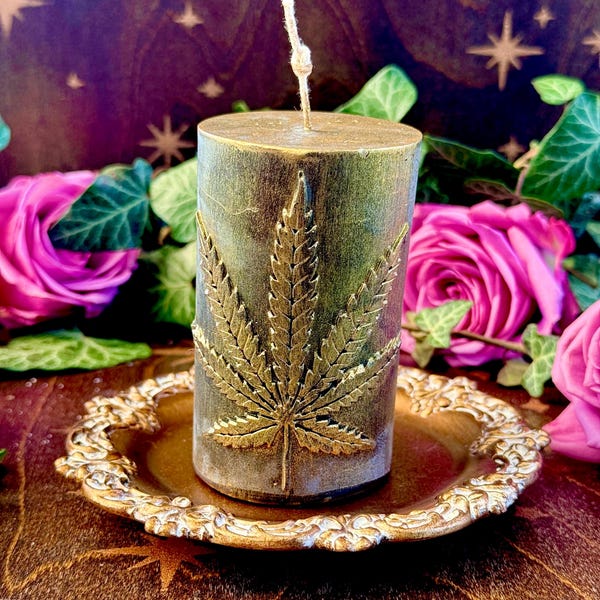 Devils Lettuce Beeswax Candles | Anita Apothecary, Goth Canna Candle, devils lettuce candle, Green Witch, Maryjane’s Candle, Festival style