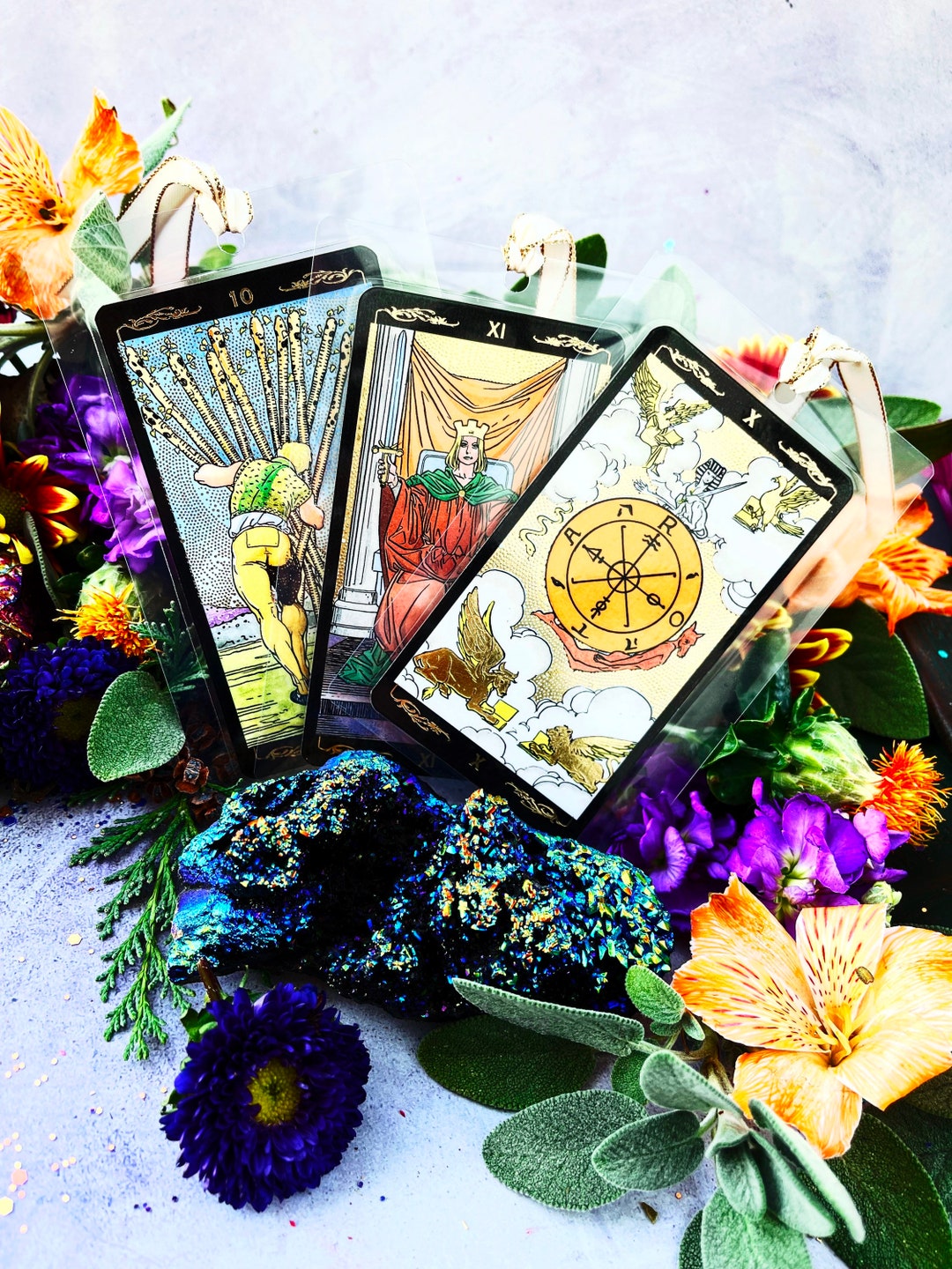 Tarot Card Bookmarks Laminated Tarot Deck, Rider Waite Golden Tarot