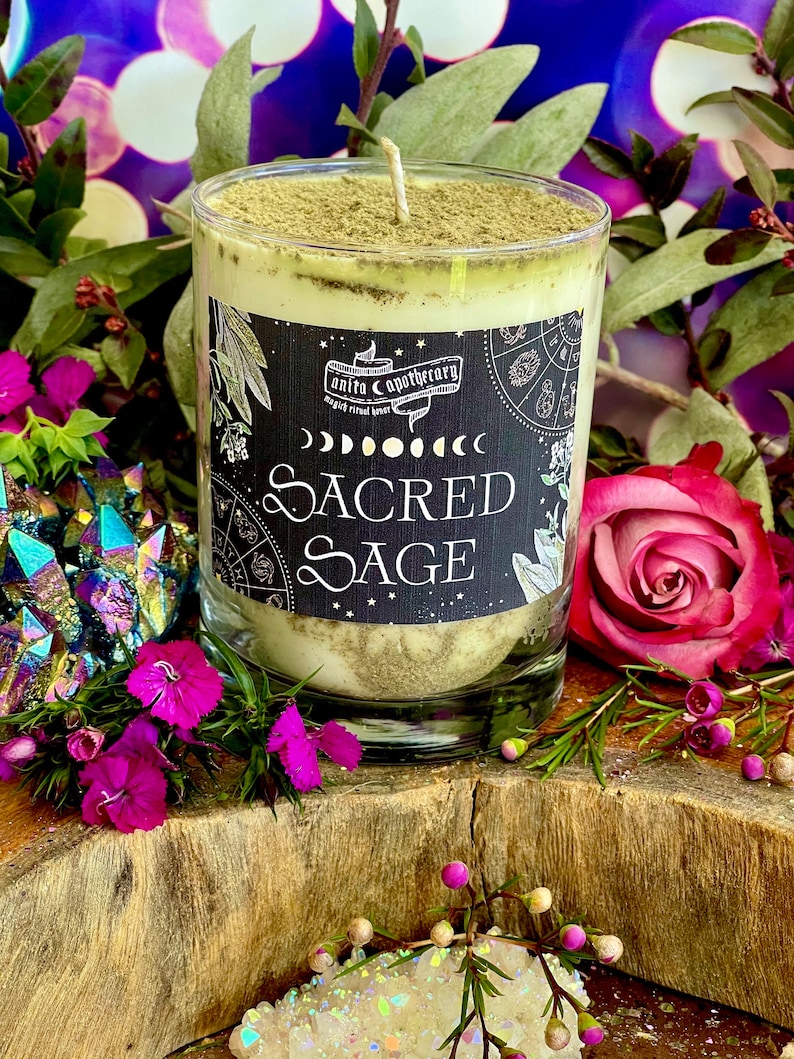 Sacred Sage Witches Smudge Candle, Sacred Sage Smudge, Sage Candle, Anita Apothecary, Floral Smudge, Empath Oil, Moonstone Oil image 1