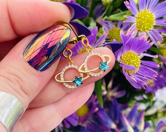Jewel of Saturn Earrings ~ Anita Apothecary, Saturn Pave Charms, Gold Saturn planet charms, Astrology Earrings, Astronomy jewelry