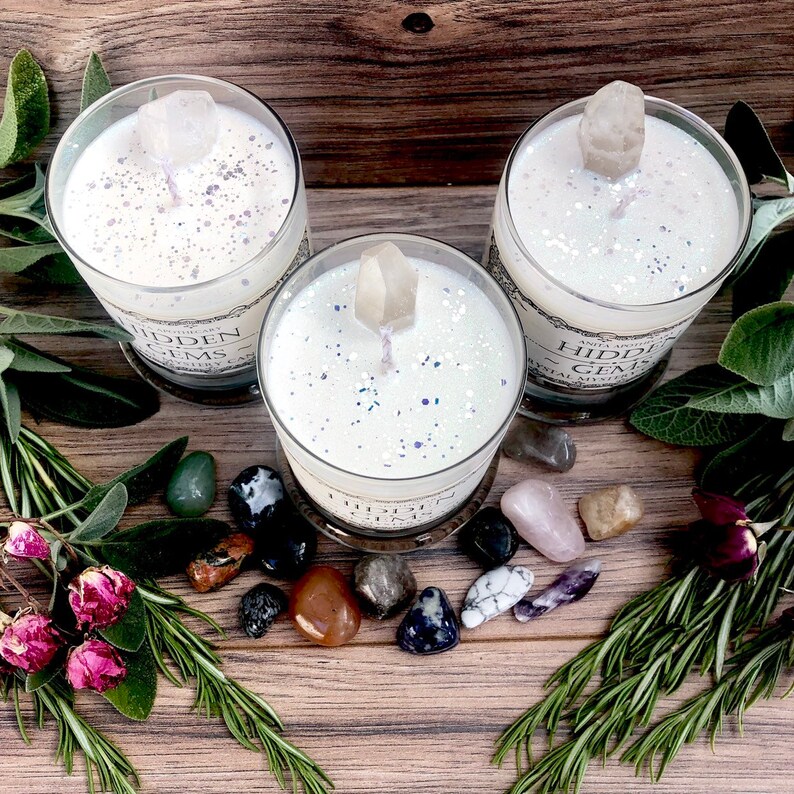 ORIGINAL Hidden Gems Crystal Mystery Candle Spell candle Etsy