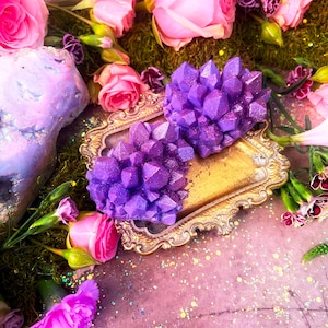 Amethyst Heart Soap Set | Anita Apothecary, Amethyst Gifts, Amethyst Soap, Amethyst Beauty, Crystal Soaps, Witch Soaps, Crystal Witch Gifts