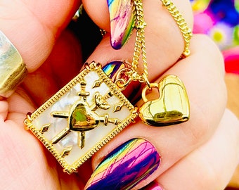 3 of Swords Tarot Charm Gold Necklace ~ Anita Apothecary, witch jewelry, gold filled charms, luck charms, Tarot charms, Tarot Card jewelry