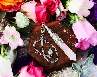 Rose Quartz Crystal Pendulum | Anita Apothecary, Crystal Pendulum, Silver Pendulum, Pendulum Necklace, Large Pendulum